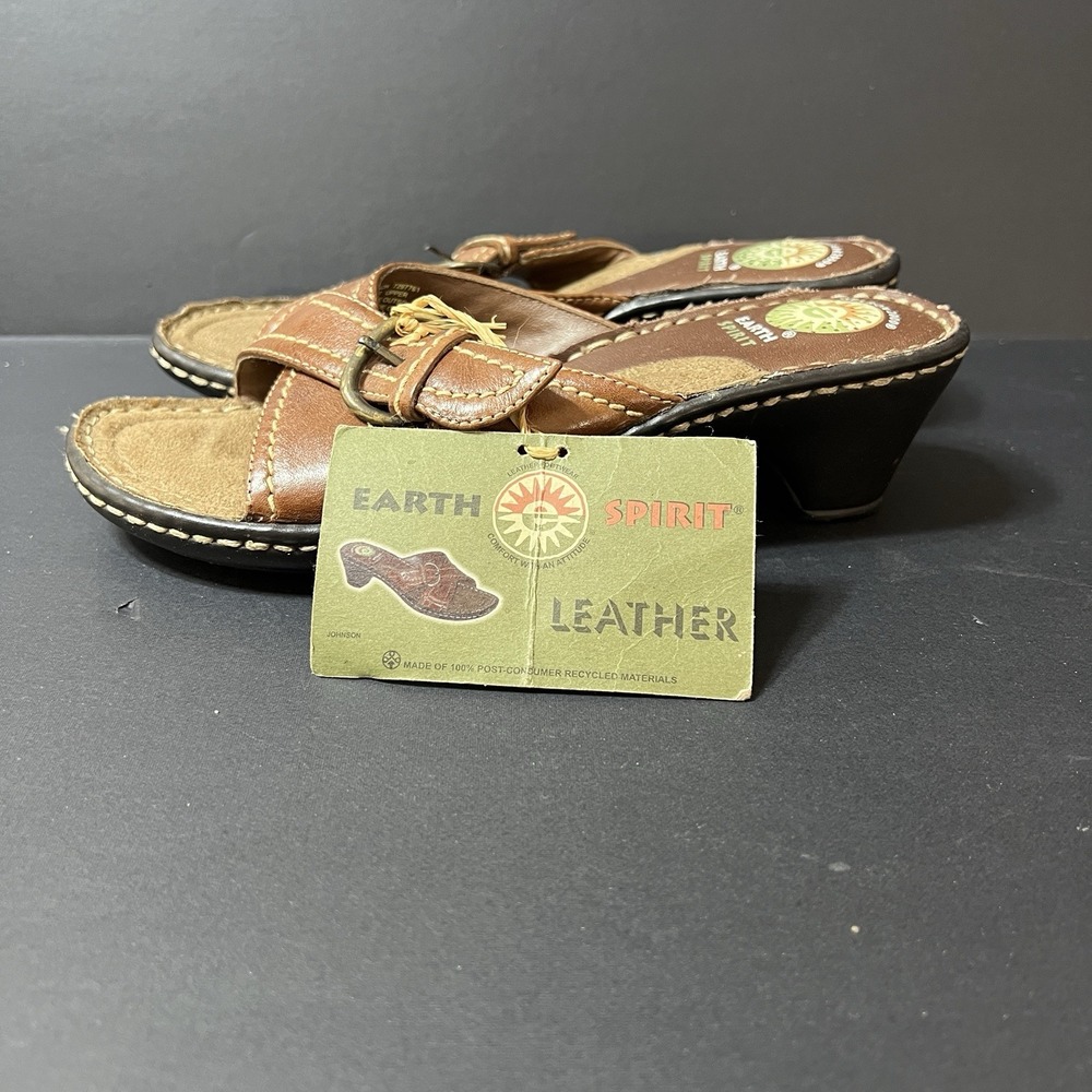 EARTH SPIRIT Leather Gelron 2000 JOHNSON Sandal Mules Clogs Women's Size 7 NWOB